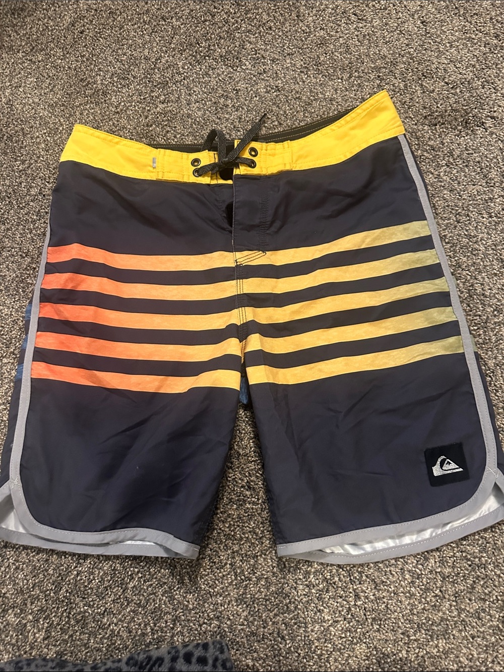 Quiksilver Navy Boardshorts with Yellow Waistband and Sunset Stripe